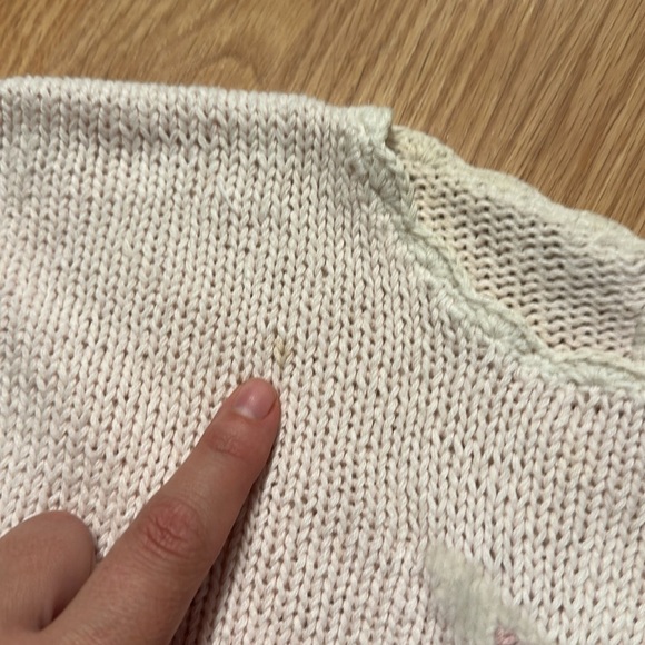 Hand knit pastel pink bunny sweater Easter egg feature 3/4 length sleeves medium - Picture 8 of 9
